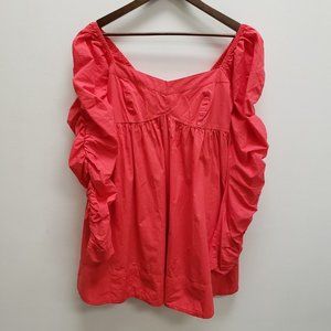 Free People Coral Puff-Sleeve Mini Dress